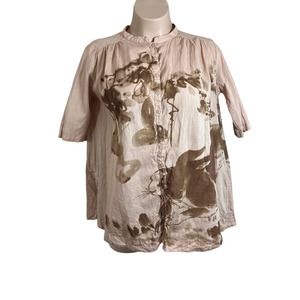 Gali Flower Long Sleeve Button Blouse Large